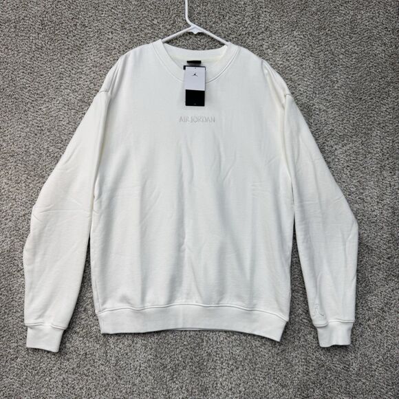 Jordan Sweatshirt Mens Large Tall White Crewneck Pullover FJ7788-133 New Cotton - Picture 1 of 13
